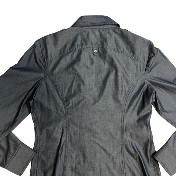 Express Womens Button Down Shirt Medium Roll Tab Sleeve Blue - Picture 4 of 8